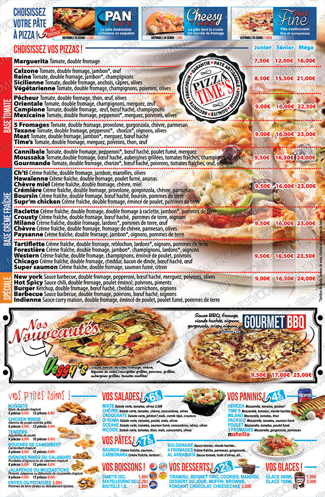 Notre carte de pizzas à Meaux│ Pizza Time’s